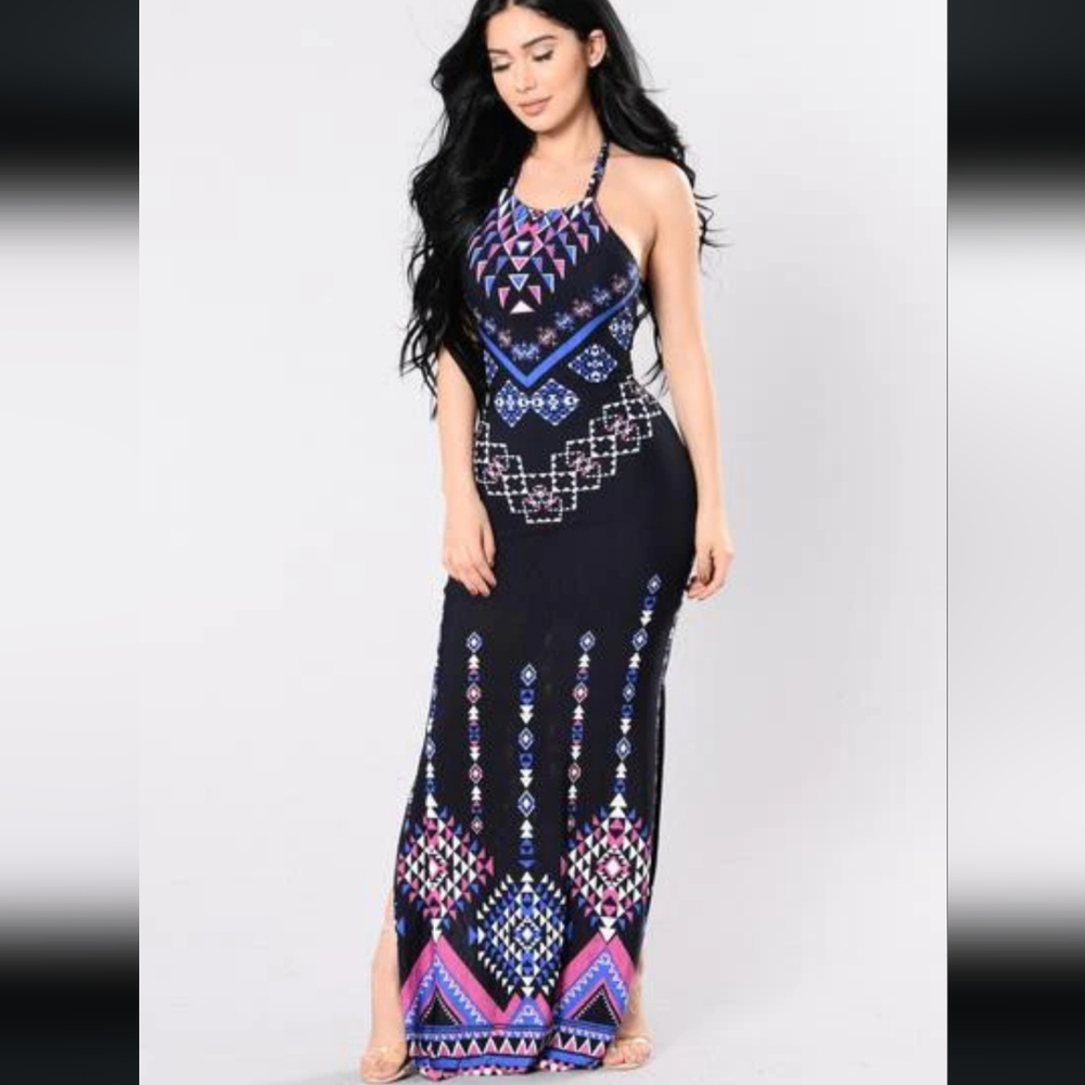 Navy Tribal Maxi Summer Dress